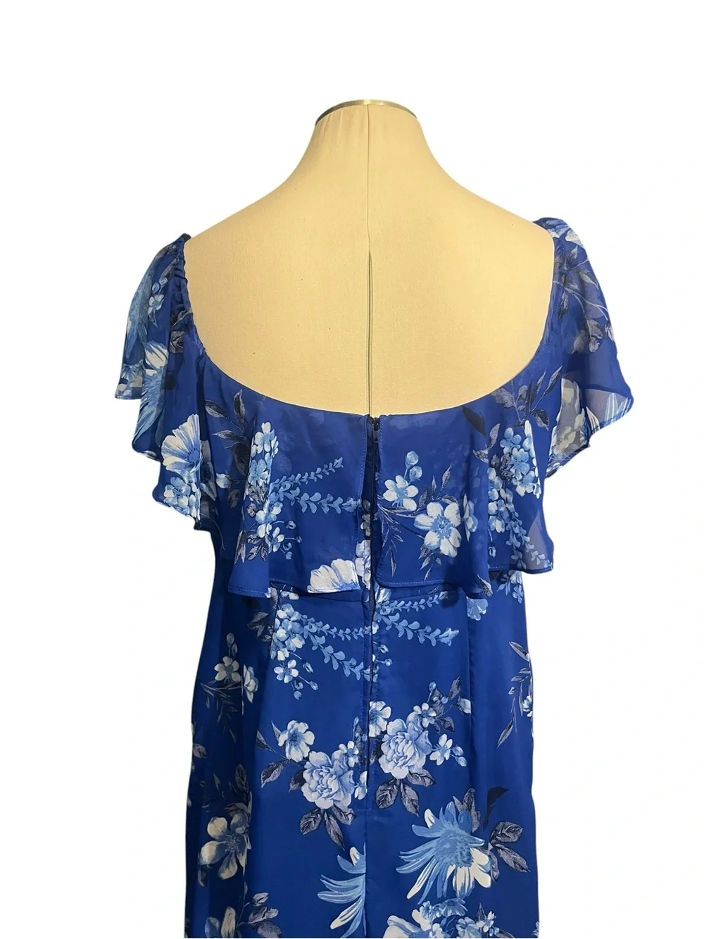 Crystal Doll Cobalt Blue Floral Dress with Black Trim ** small tear see photos** - Picture 6 of 7